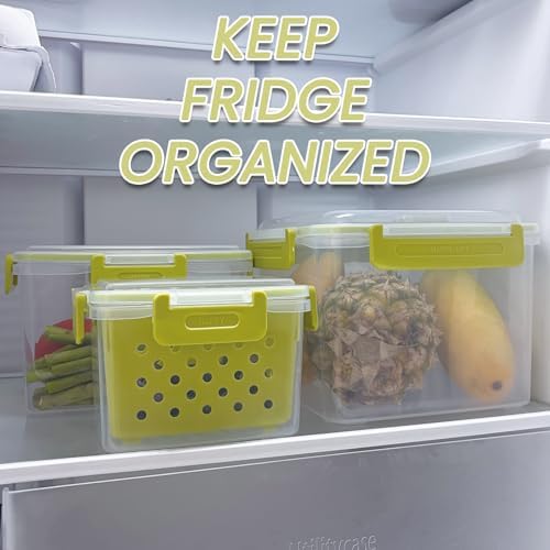 Set of 3 Fruit Storage Containers for Fridge with Removable Colander and Handle Lid, 4.6qt|2.5qt|1qt Dishwasher Microwave Safe, Keep Berry Fresh Longer (Light Green) - Image 7
