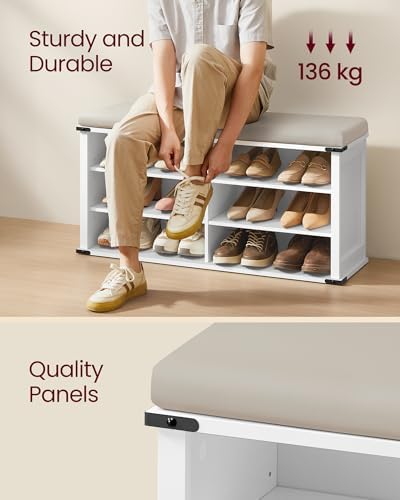 VASAGLE Shoe Storage Bench with Removable Cushion, Adjustable Shelves - Image 6
