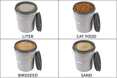 Mighty Tuff 5 Gallon / 21 Pound Pet Food Storage Container, Pack of 2 with Metal Handle and Airtight Lid to Lock in Freshness, Light Grey Base & Dark Grey Lid - Image 6