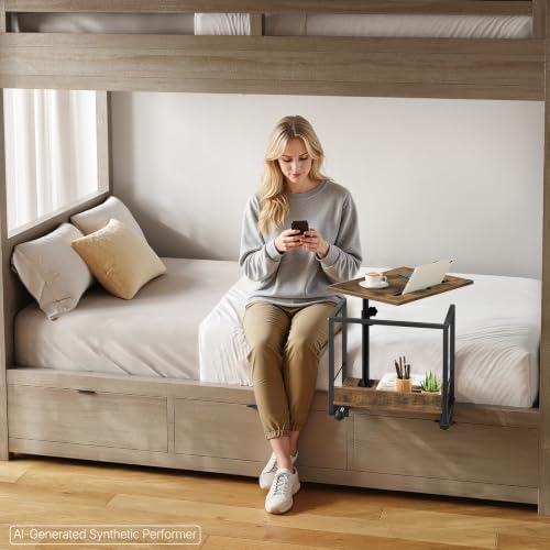 YATINEY Bedside Shelf, Bunk Bed Shelf with Storage and 360° Rotating, Clip-on Loft & Bunk Bed Tray Shelf, Nightstand for College Dorm Room, Apartment, Rustic Brown and Black ET21BR - Image 4