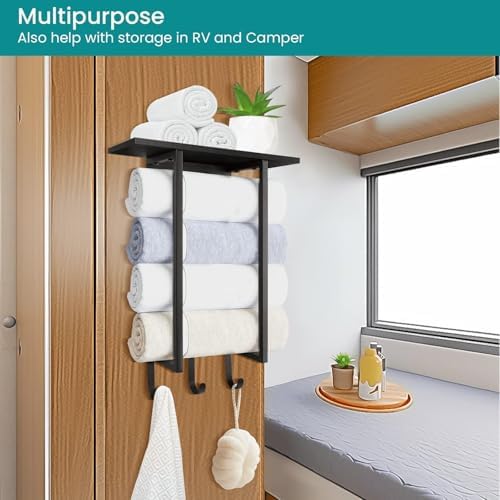 ELITEROO Towel Holder for Bathroom Wall, Wooden Towel Rack Shelf - Image 4