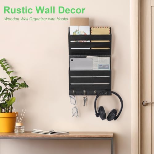 MOOACE Mail Organizer Wall Mount, Wood Mail and Key Holder with Hooks - Image 5