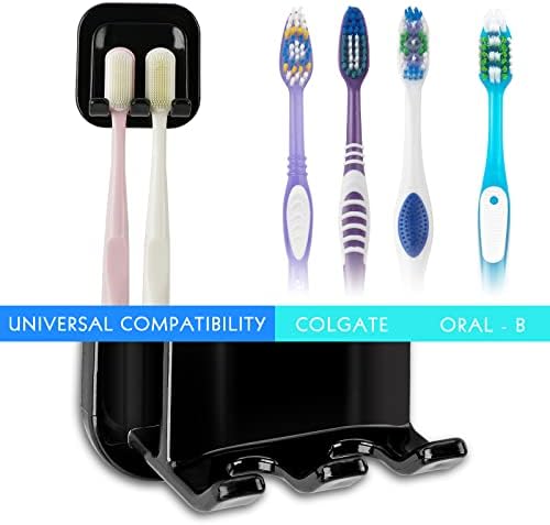 2 PCS Self-Adhesive Toothbrush Holders Wall Mounted, Water Proof Toothbrush Hook, 2 in 1 with Toothbrush Hanger and Gargle Cup Holder for Bathroom Shower (Black) - Image 3