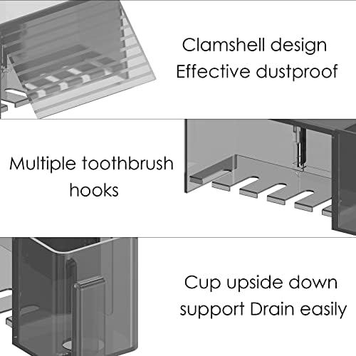 Linkidea 5 Slots Wall Mount Toothbrush Holder with Cover for Bathroom, Plastic Storage Organizer for Toothpaste, Gargle Cup, Compatible with Oral-B Cross Action, Colgate Renewal (Gray) - Image 3