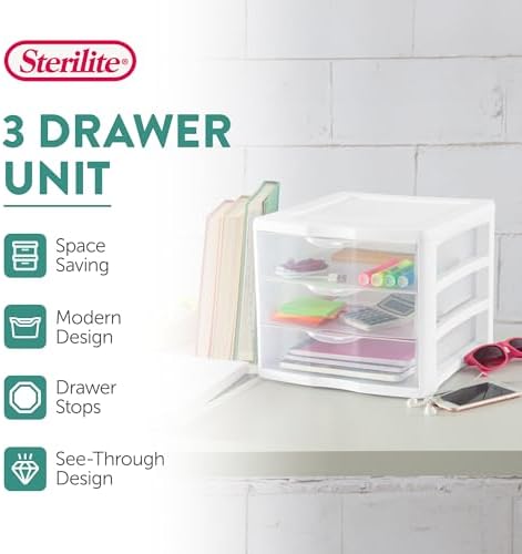 Sterilite Wide 3-Drawer Storage Unit for Bedroom and Dresser, 16-Pack - Image 4