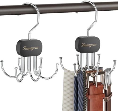 Belt Organizer for Closet,2PCS Tie Rack, Belt Tie Hanger for Closet,Tie Organizer for Men,Hanging Closet Organizer Hook for Belt, Bra, Tank Top, Tie, Scarf, Hat, Purse,Black by Lumigens