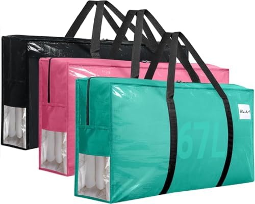 3Pcs Extra Large Heavy Duty Moving Bags with Reinforced Zippers & Handles by Besslly