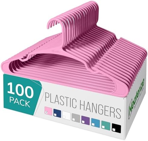 NEATERIZE Clothes Hangers Plastic 100 Pack for Adults - Plastic Hangers, The Perfect Coat Hanger and Space Saving Clothes Hangers for Closet - Pink Hangers by Neaterize