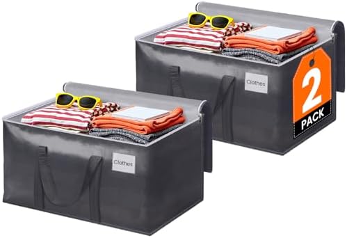 ElegantArray 2 Pack Moving Bags Heavy Duty, Moving Boxes, Storage Bags with Zipper & Handles & Tag for College & Dorm Moving Supplies Grey Laundry Hamper Bag, Foldable Space-saving Totes (76L, Grey) by Unknown