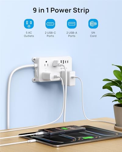 TROND Power Strip with USB, Wall Mountable, 5ft Extension Cord, ETL Listed - Image 2