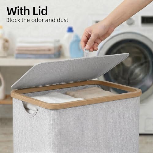 efluky Slim Laundry Hamper with Lid and Removable Bag, 75L Light Grey - Image 4