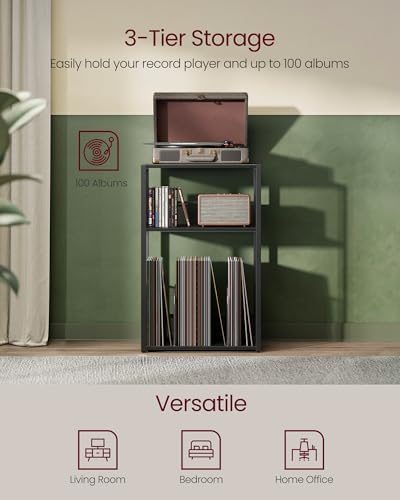 VASAGLE 3-Tier Record Player Stand, Vinyl Record Storage up to 100 Albums - Image 4