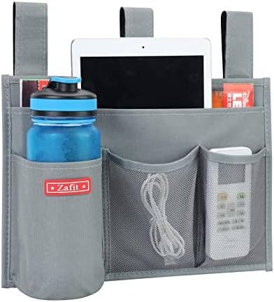 Zafit Hanging Bedside Caddy, Bedside Storage Organizer for Magazine, Phone, Remote control (4 Pockets-Grey) - Image 2