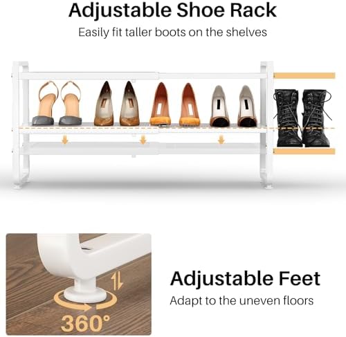 Expandable Metal Shoe Rack for Closet, Entryway & Garage, 2-Tier, White - Image 7
