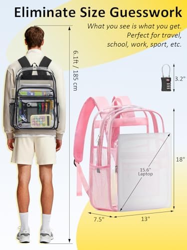 Heavy Duty Clear Backpack With TSA Lock, 18 Inch Large Clear Bookbag - Image 3