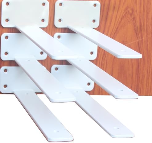 6 Pack - 14 inch White Hidden L Shelf Bracket (1/5 Inch Thicked) Iron Floating Shelf Brackets Rustic Industrial Metal Brackets for Shelf Support by MHMYDZ