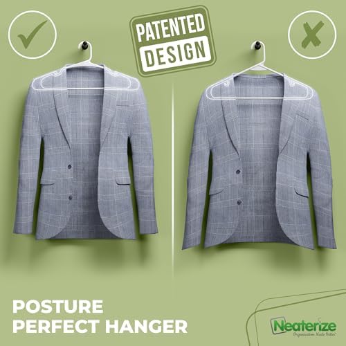 NEATERIZE Clothes Hangers Plastic 100 Pack for Adults - Plastic Hangers, The Perfect Coat Hanger and Space Saving Clothes Hangers for Closet - White Hangers - Image 3