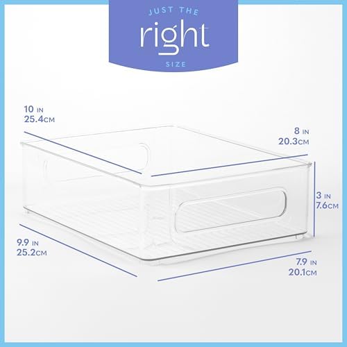 Plastic Food Storage 4 Pack Clear Container Bin with Handles for Organizing Kitchen, Pantry, Refrigerator, Freezer, Pantry, Cabinet, Closet, Bathroom. Stackable 10”x8”x3” - Image 4
