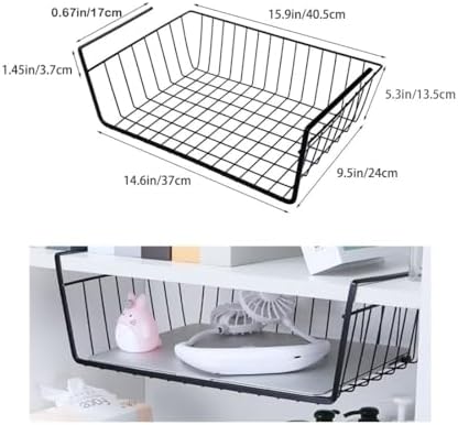Under Shelf Storage Basket, Hanging shelf basket Slides Under Shelves for Storage Metal Under Cabinet Shelf Basket Organizer Space Saving for Kitchen Pantry Desk Bookshelf (Black Pack of 2) - Image 5