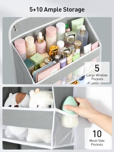 Yecaye Over the Door Organizer, Stuffed Animal Storage, Bathroom Organizers and Storage for Nursery Newborn Baby Essentials Stuff Dorm Room, Widen by 7cm, Deepen by 3cm, Grey 5 Tier Extra-Large - Image 3