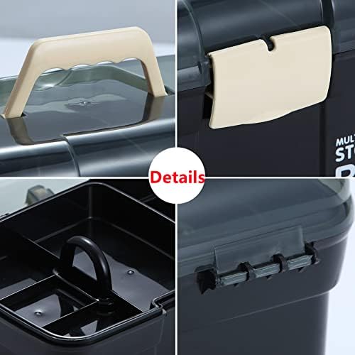 Kinsorcai 11'' Plastic Box Organizer with Removable Tray, Sewing Organizer, Craft & Art Supply Multipurpose Storage Box for Cosmetic (Black) - Image 4