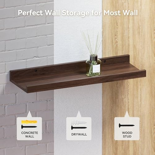 Boswillon Floating Shelves Set of 2, Long Wall Shelf with Lip, 24in, Walnut - Image 6