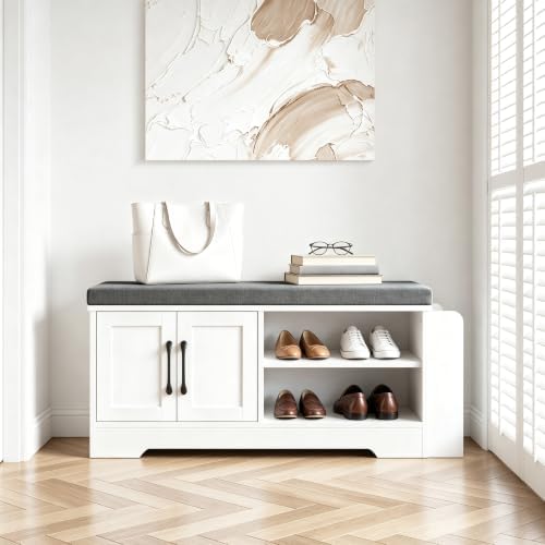 Farmhouse Shoe Storage Bench with 3-in-1 Entryway Storage & Padded Seat - Image 2