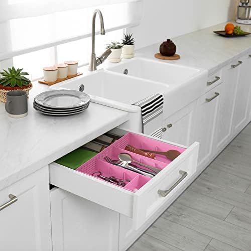 Simple Houseware Drawer Organizer Tray, 9 Adjustable Compartments, Pink - Image 5