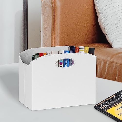 EZDeco Magazine Holder Foldable Magazine Rack Floor PU Leather File Holder Newspaper Book Storage Magazine Basket Document File Folder Organizer for Office Home (White-2) - Image 6