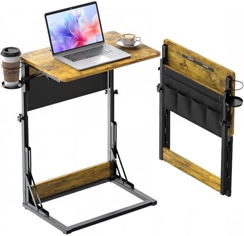 HUANUO Adjustable TV Tray Table with Cup Holder, Storage Bag & Tablet Slot by HUANUO