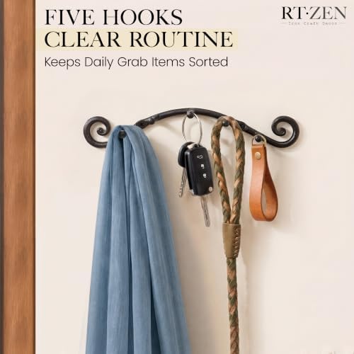 RTZEN Farmhouse Small Key Holder for Wall, Wrought Iron Wall Mount Rack - Image 4