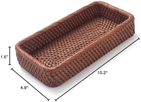 Rattan Bathroom Vanity Trays Toilet Tank Baskets Long Narrow Hand Towel Storage Basket for Storage, Decorative (Honey Brown 10.2 x 4.9 x 1.6 inch) - Image 2