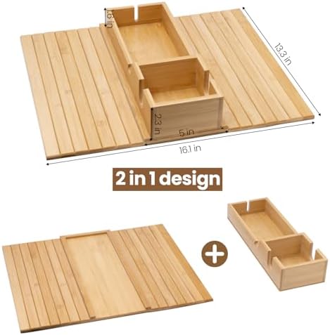 Bamboo Sofa Armrest Tray - Couch Arm Tray with Detachable Couch Cup Holder - 2 in 1 Anti-Slip Foldable Sofa Armchair Caddy Table - Cup Holder for Drinks Cellphone Snacks, Remote - Image 6