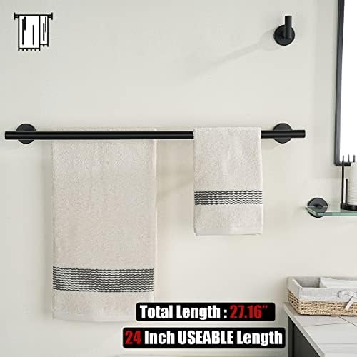 JQK Double Towel Bar 27 Inch, Matte Black Useable Length 24 Inch 304 Stainless Steel Thicken 0.8mm Bath Towel Rack for Bathroom, Towel Holder Wall Mount 2 Pack, TB100L24-PB-P2 - Image 3