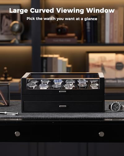 ProCase High End Wooden Watch Box for Men, 2-Layer Wood Watch Display Case Men's Jewelry Organizer Box with Drawer -12 Slot, Black - Image 5