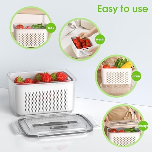 BOICHU Fruit Storage Containers for Fridge with Colander, Vent, Handle Lids - Image 4