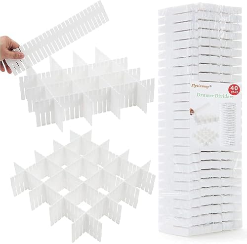 40Pcs Drawer Dividers, Adjustable Drawer Organizer for Socks, Underwear, Makeup, Can Help Tidy Kitchen, Bedroom, Dresser White by Flytianmy