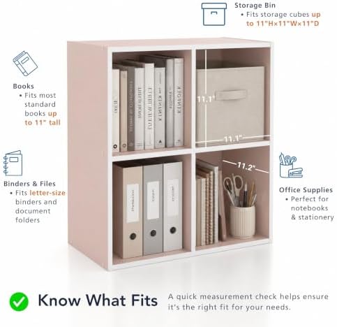 Homes: Inside + Out Apexa 4-Cube Storage Organizer Shelves, Stackable Wood Bookcase Fits Cubby Bins for Organization, Dorm Teen Room Decor & Home Office, Light Blue - Image 6