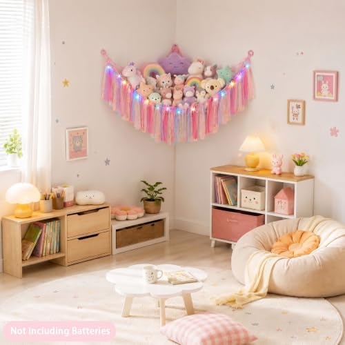 FIOBEE Stuffed Animals Net LED Light Toy Hammock for Kids Bedroom Storage - Image 2