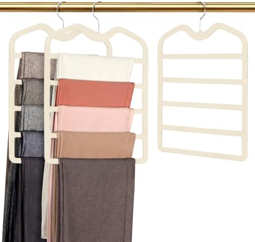 Pants Hangers Space Saving,3 Pack 5 Tier Velvet Short Neck Pants Hangers by DOIOWN
