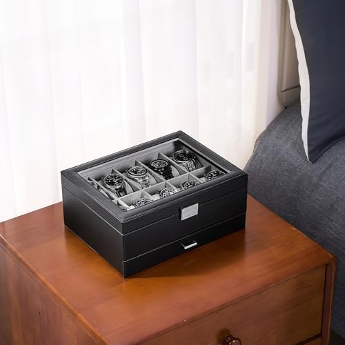 ProCase Watch Box, 10 Slot Watch Display Case with Drawer -Black - Image 3
