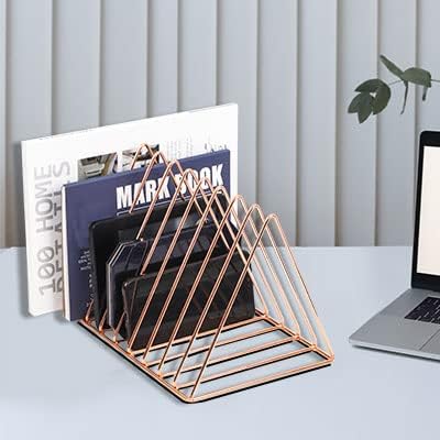 EASEPRES Rose Gold Magazine Holder, Desktop File Sorter Organizer Triangle 9 Slot Newspaper Record Storage Shelf Rack for Home Office Decoration - Image 5