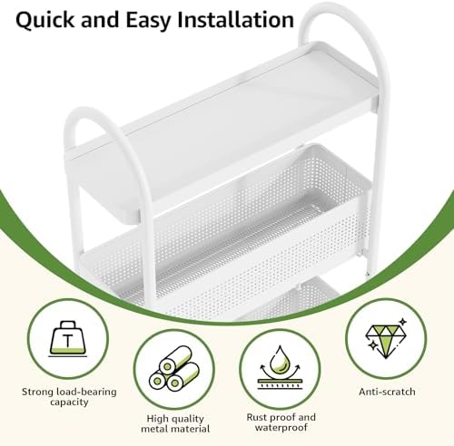 KINGRACK 5 Tier Slim Rolling Cart with Drawer, Metal Utility Storage Cart - Image 6