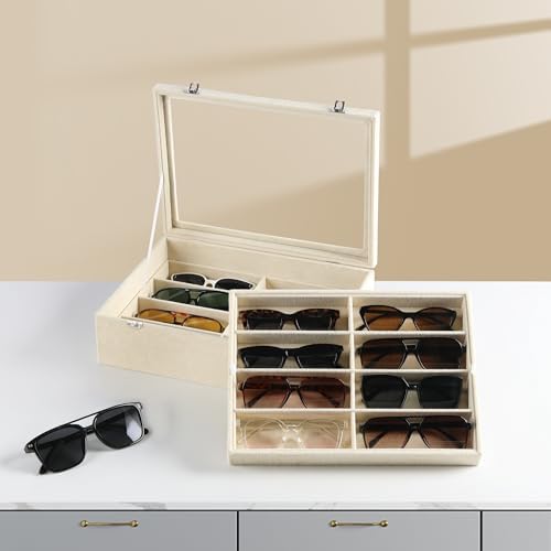 Frebeauty 16-Slot Sunglass Organizer Box,2 Layer Velvet Sunglasses Holder - Image 2