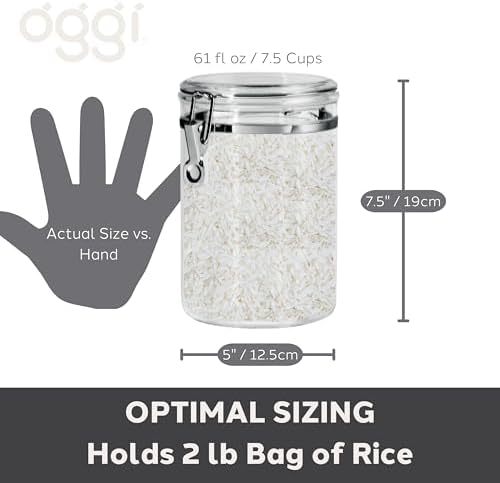 Oggi Medium-Sized Clear Canister with Clamp Lid, 61 oz - Large Airtight Food Storage Container, for Kitchen & Pantry Storage of Bulk, Dry Foods, Pasta, Flour, Sugar, Coffee, Rice, Tea, Spices & Herbs - Image 5