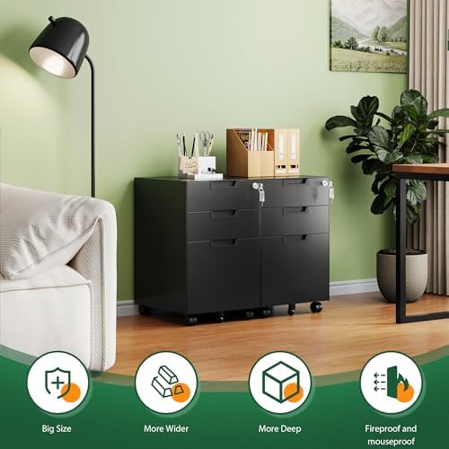 Letaya 3 Drawer Mobile File Cabinet with Lock,Under Desk Metal Small Filing Cabinets for Home Office Organizer Letters/Legal/A4(Fully Assembled Except Wheels-Black) - Image 7