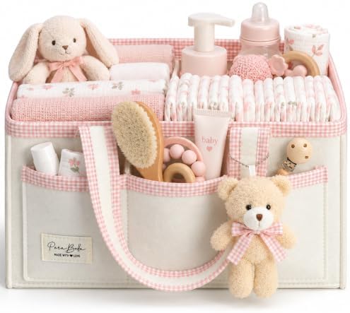 PeraBella Baby Diaper Caddy Organizer, Baby Basket Shower Gift Caddy, Portable Felt Changing Table Basket, Nursery Storage Bin, Newborn Boy and Girl Essentials for Registry, Car Diaper Organizer by PeraBella