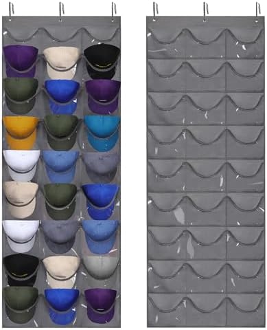 Dofilachy Hat Rack - Hat Organizer - Hat Racks for Baseball Caps, Visible Hat Holder - Baseball HatRack for Wall Door with 3 Hooks, 27 Deep Pockets by Dofilachy