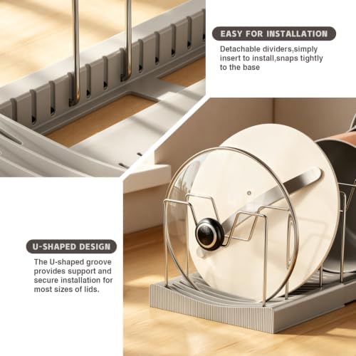 Magheo 2 Pack Pots and Pans Organizer Under Cabinet, Expandable 12.6"-22.8" Kitchen Cabinet Organizer Holder with 10 Adjustable Dividers for Food Storage Container Lid, Cookie Sheet, Cookware(Gray) - Image 4
