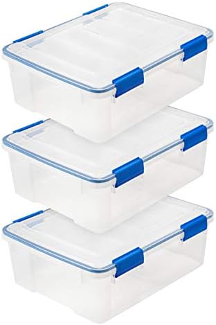IRIS USA 3-Pack 26.5 Qt Storage Bins with Gasket Lids, Clear/Blue by Unknown